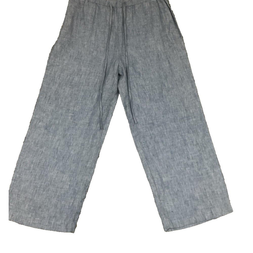 Jones NY Women's 100% Linen Pants Slate Blue Lagenlook Beach Wide Leg Size S